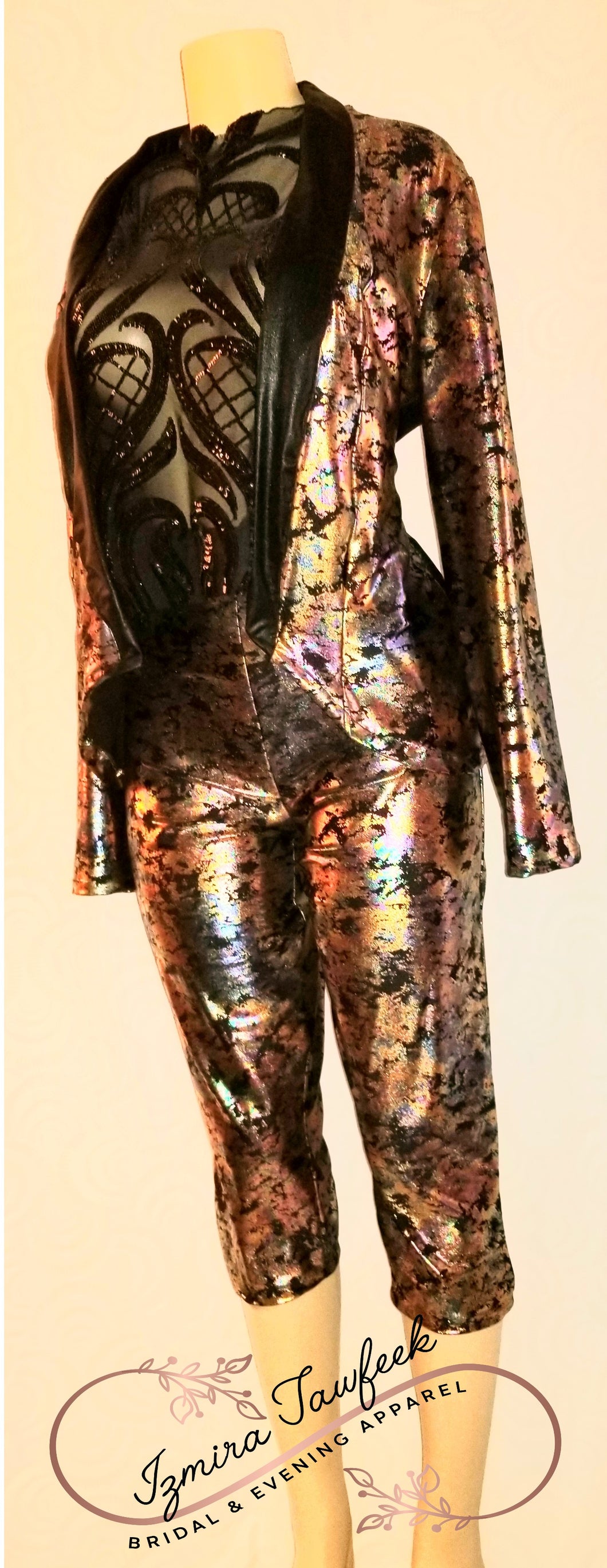 Ankle Length Metallic Pant Suit- Stretch